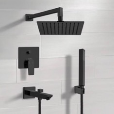 Matte Black Tub and Shower Faucet Set with Handheld, Rain Shower Head
